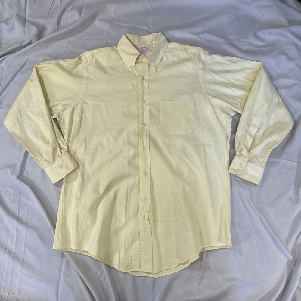 VTG Brookes Brothers Sz 16-3  100% Cotton Long Sleeve Button Up  Made In USA Yel